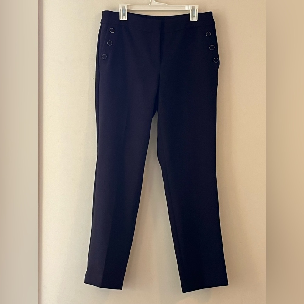 Ann Taylor Factory Black Slacks / Pants w/ Fabric Covered Button Detail, Size 10